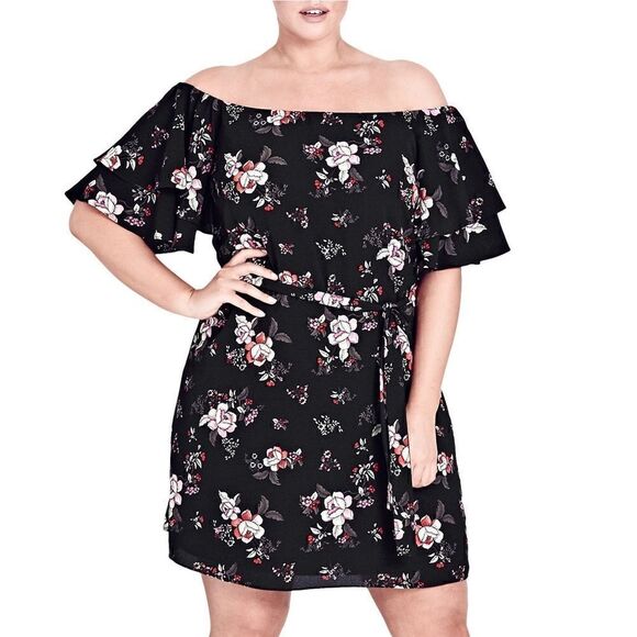 City Chic Floral Dreaming off the shoulder dress - Picture 1 of 9